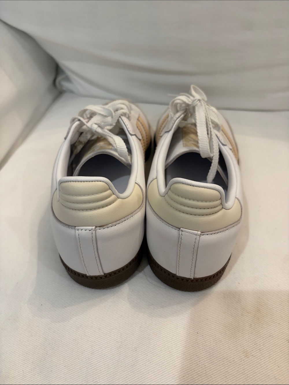White and Beige Lace-Up Sneakers - Picture 3 of 7